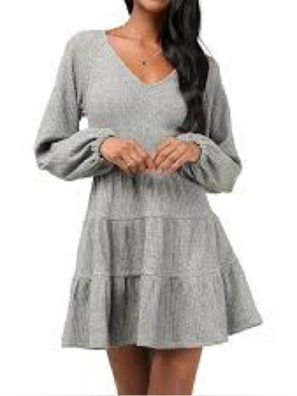 Lulus NWT Ribbed Knit Tiered Mini Dress Gray Long Sleeve Size M